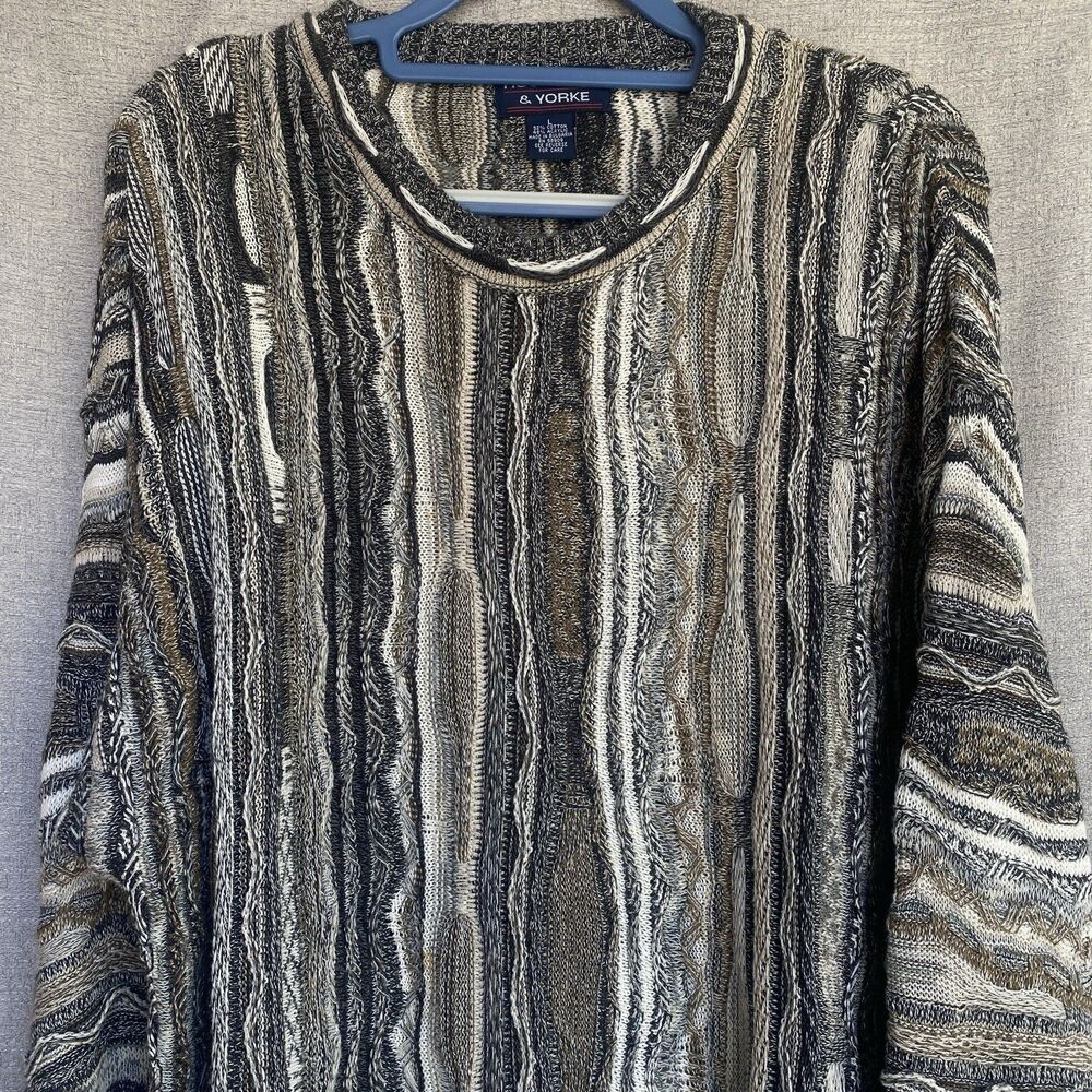 Vtg Roundtree & Yorke Sweater Large Earth Tones Coogi Cosby Style Textured Knit